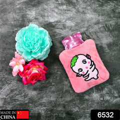 Back view of Pink Cartoon Small Hot Water Bag with cover