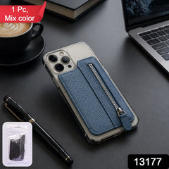 Phone wallet case with adhesive back and secure zipper compartment