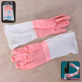 Medium Long-Cuff Reusable Household Cleaning Gloves in Pink & White