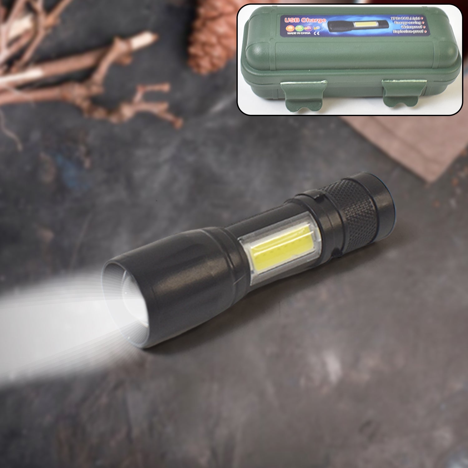 LED USB Rechargeable Mini Flashlight front view