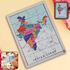 Colorful wooden India map puzzle with all states and union territories