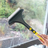 2-in-1 mesh cleaning brush and wiper with extended handle for window cleaning