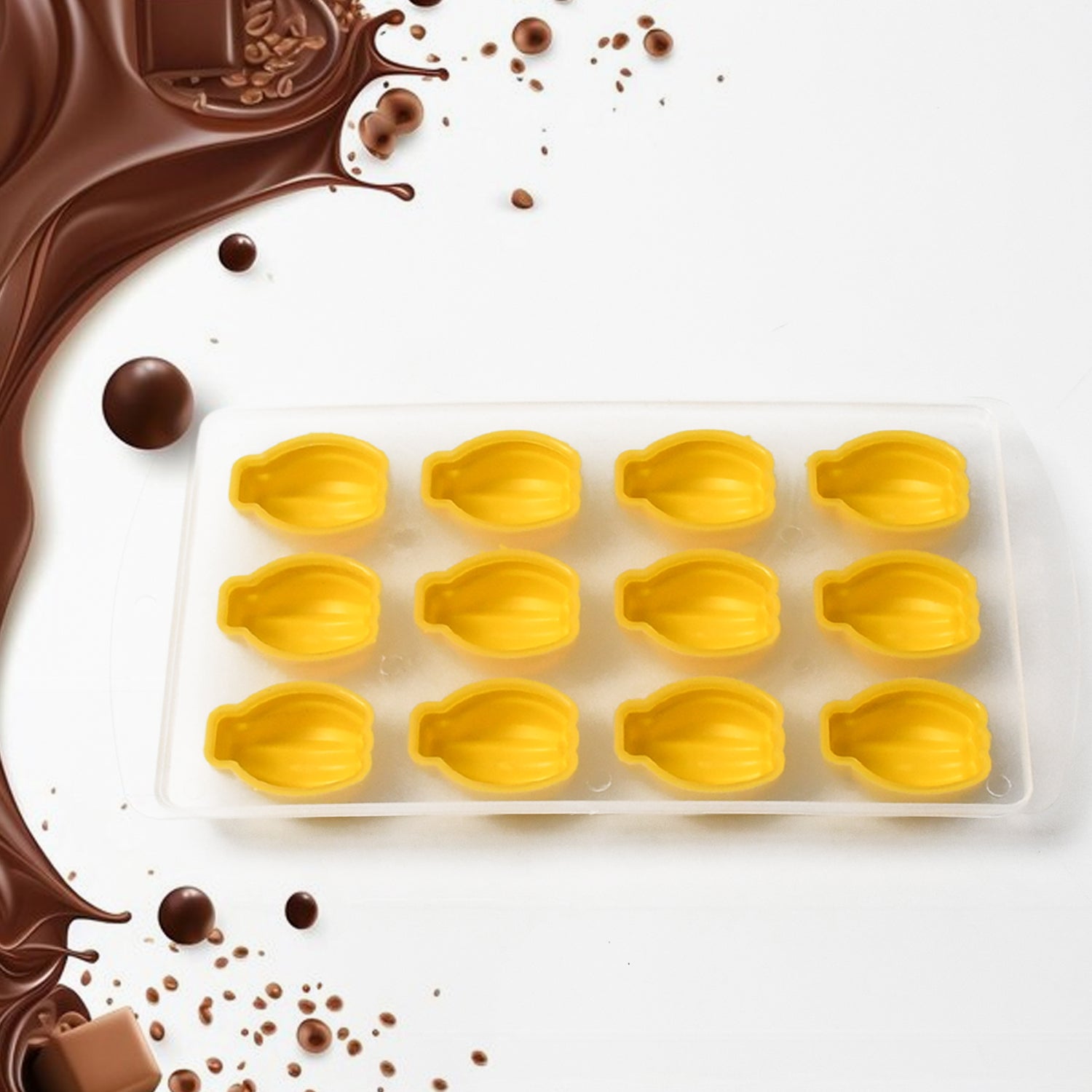 silicone fruit-shaped ice cube tray on white background