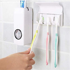 Close-up of automatic toothpaste dispenser nozzle with toothpaste