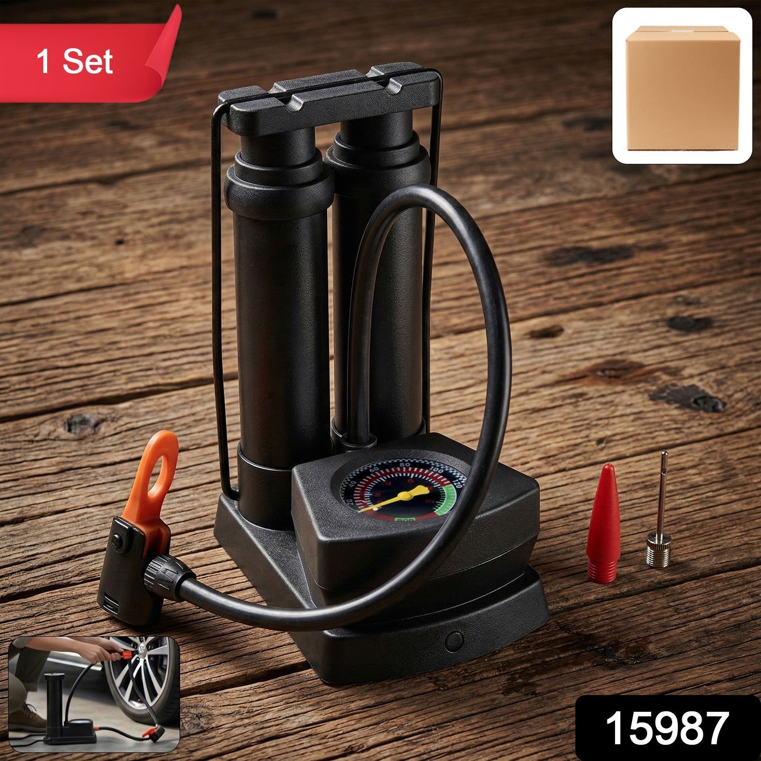 Double Cylinder Foot Air Pump with Pressure Gauge