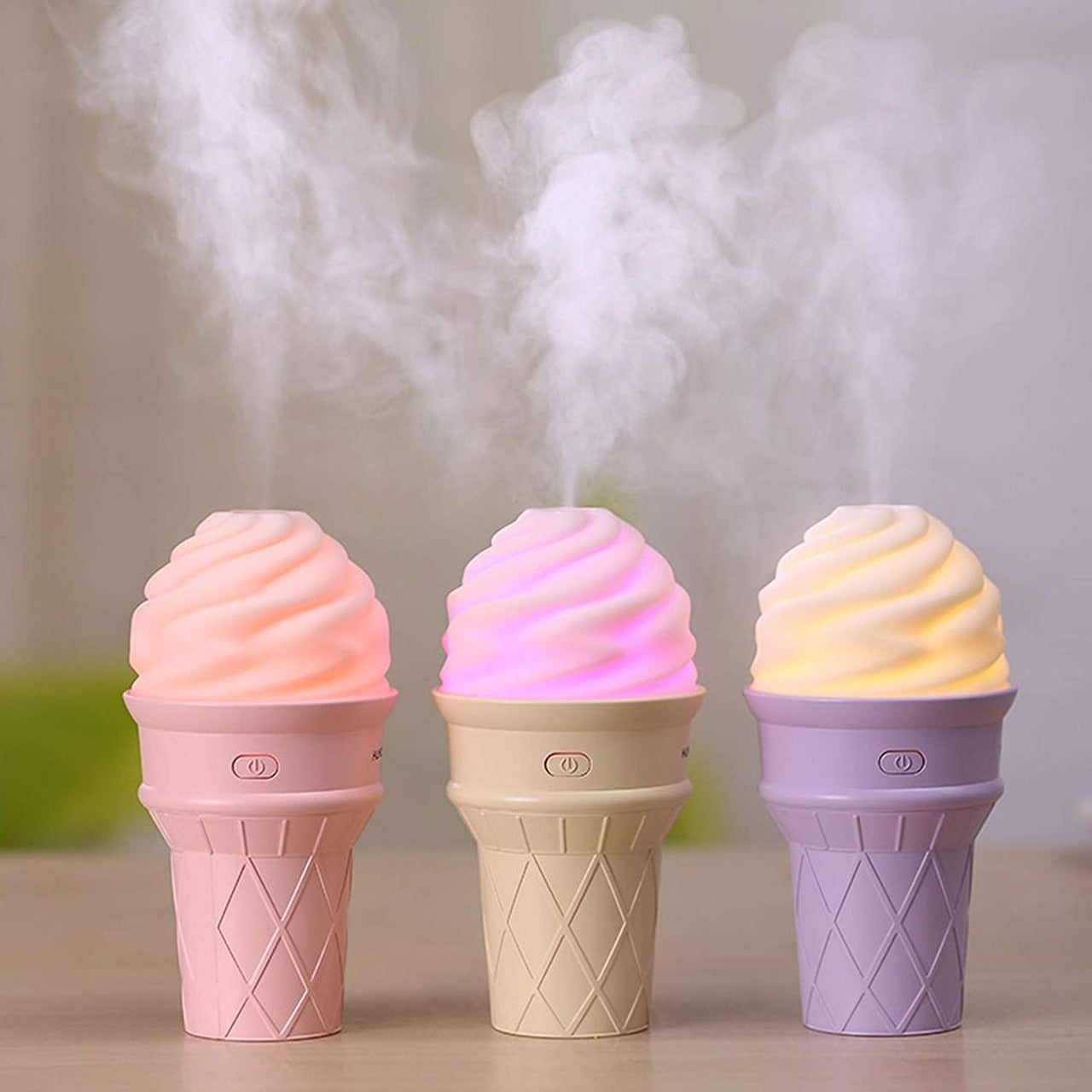 Ice Cream LED Humidifier in multicolour with mist spray