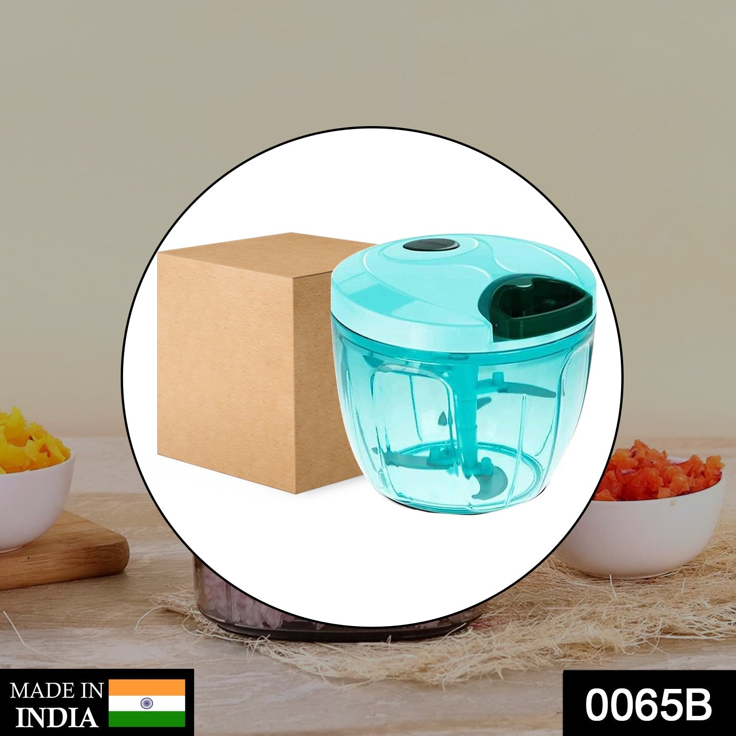 Manual stainless steel vegetable chopper with 5 blades & 750ml bowl