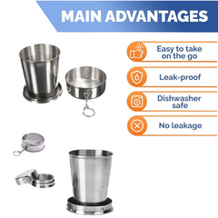 Collapsible stainless steel camping cup unfolded showing extendable design