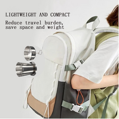 Camping folding cup attached to a backpack keychain