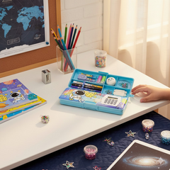 Magnetic pencil box with double sides open and calculator