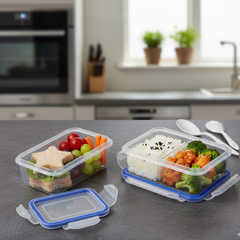 Transparent lunch box with 4 side locks front view