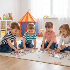 Children solving colorful ABC puzzles
