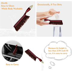 Person cleaning car seat upholstery with Velvet Wipe duster brush