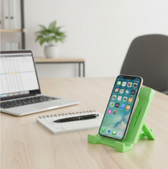 Technical diagram of foldable mobile stand angles and features