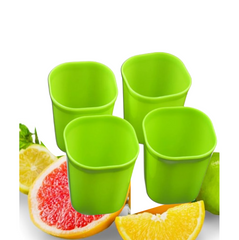 Product details and features diagram for plastic glass set.