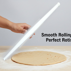 White plastic rolling pin with ergonomic handles