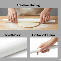 Durable white rolling pin used in kitchen