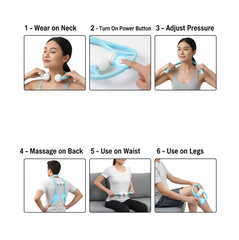 Multi-angle views of neck and shoulder massager features