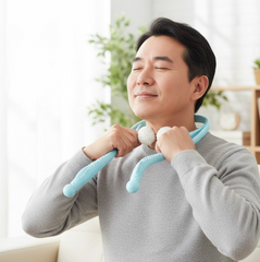 Massager usage on upper back and shoulders illustration
