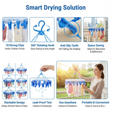 Close-up of durable plastic clip on drying rack.
