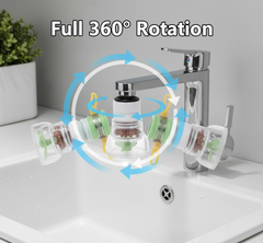Close-up diagram of water-saving faucet sprayer with fine filter holes.