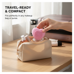 Heart-shaped silicone facial cleansing brush in hand