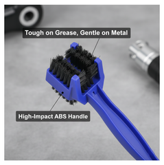 Closeup of the motorbike chain cleaning tool brushes