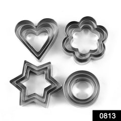 Flat lay of stainless steel cookie cutters