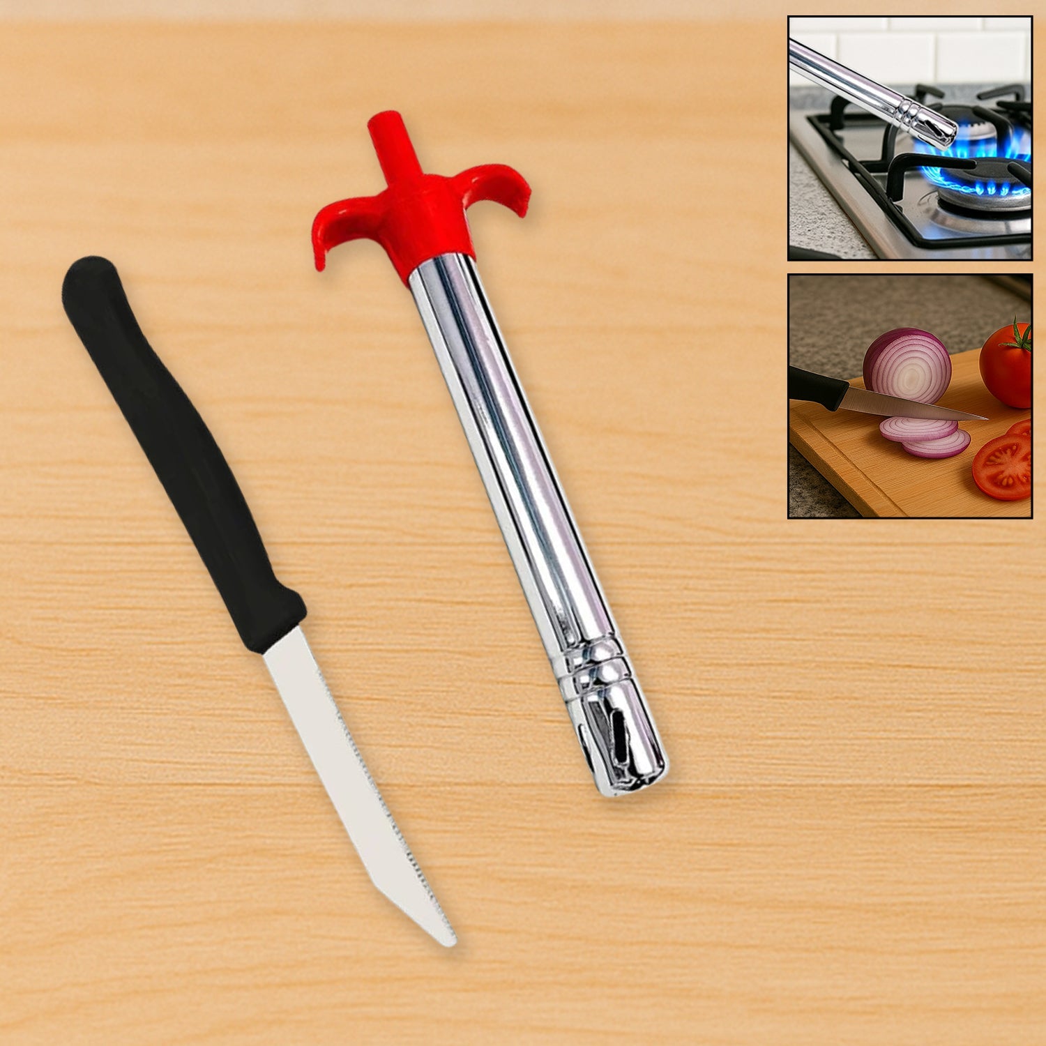 2-in-1 stainless steel gas lighter and kitchen knife set