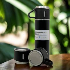 Stainless steel vacuum flask with 3 steel cups set