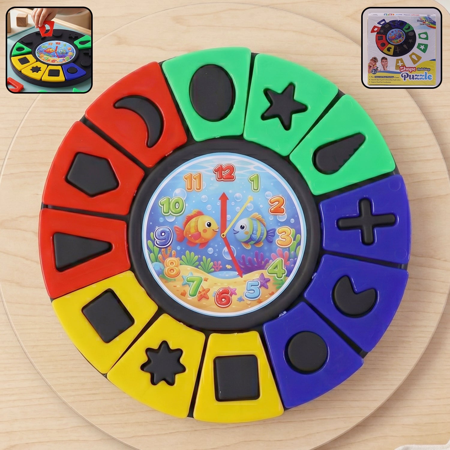 Shape and color matching puzzle toy with clock for toddlers