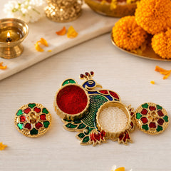 Golden peacock kumkum dani with stone work