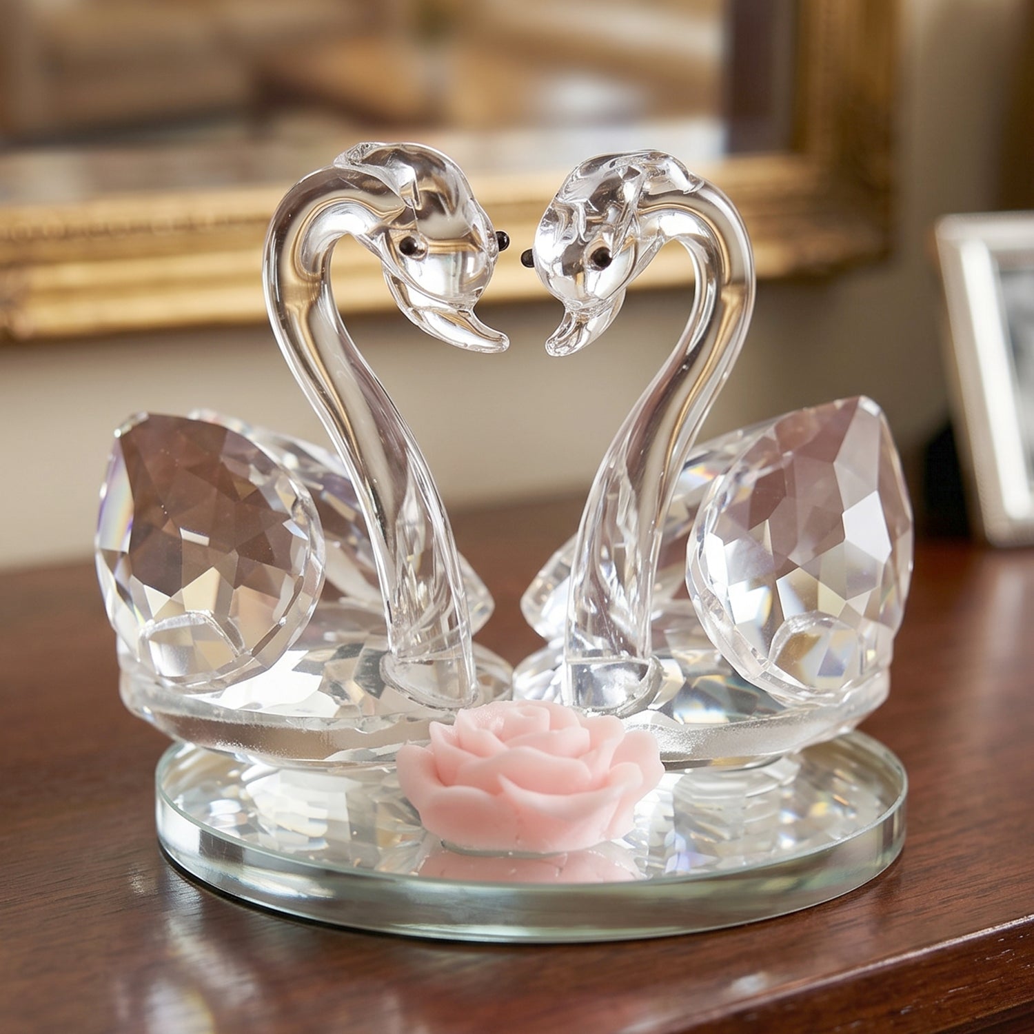 Crystal swan pair showpiece decor