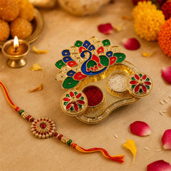 Peacock kumkum holder detail