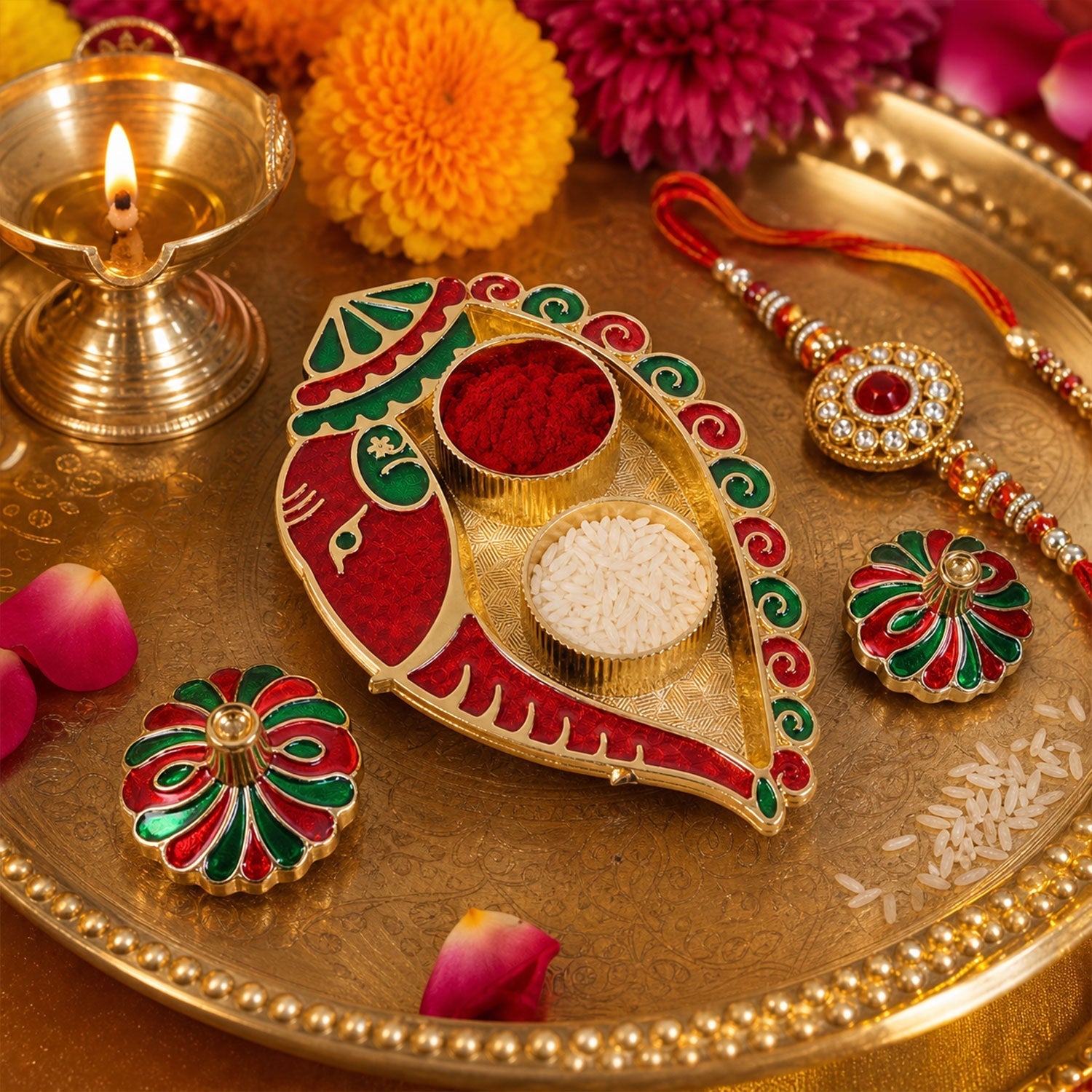 Leaf shaped kankavati kumkum holder