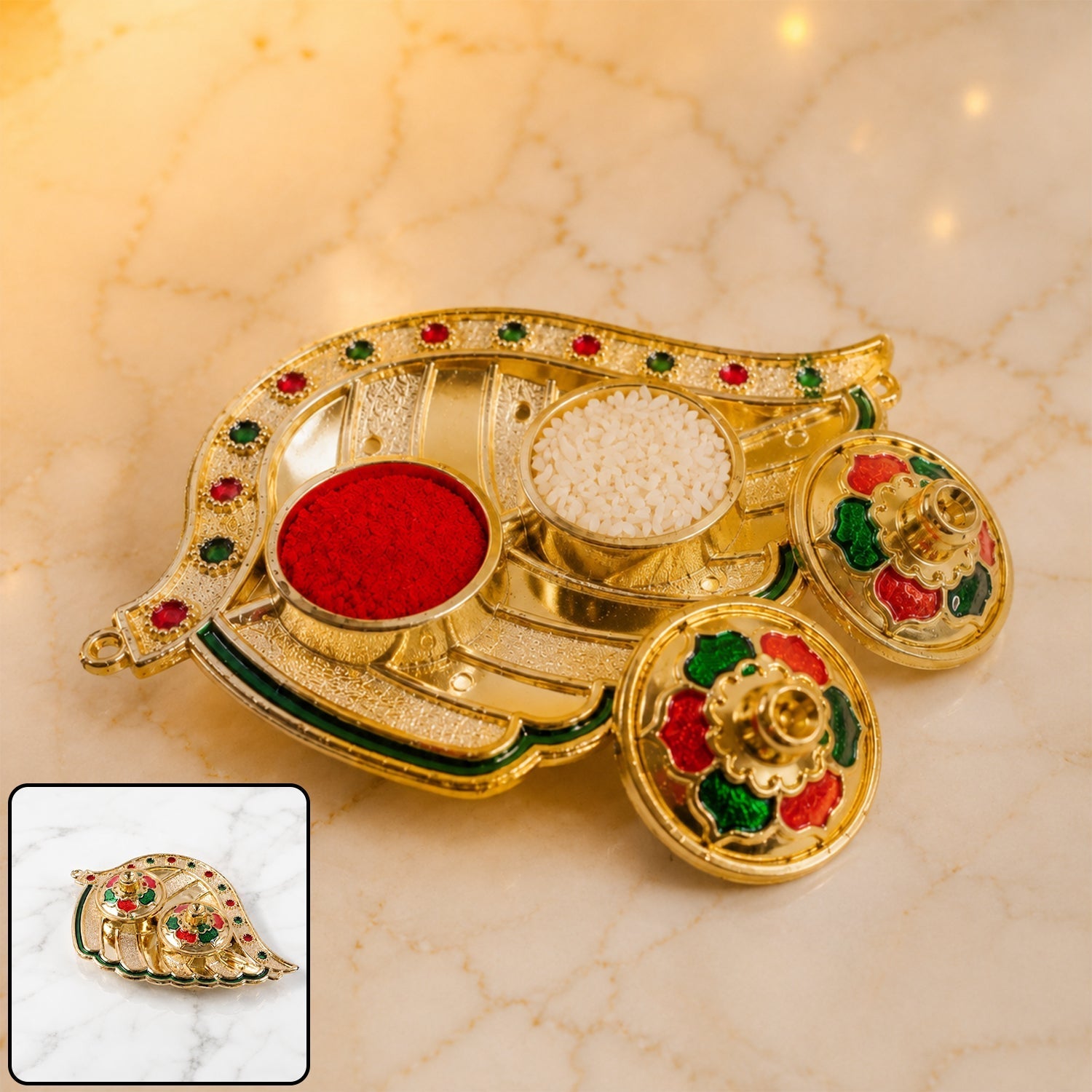 Mango shaped kankavati kumkum holder
