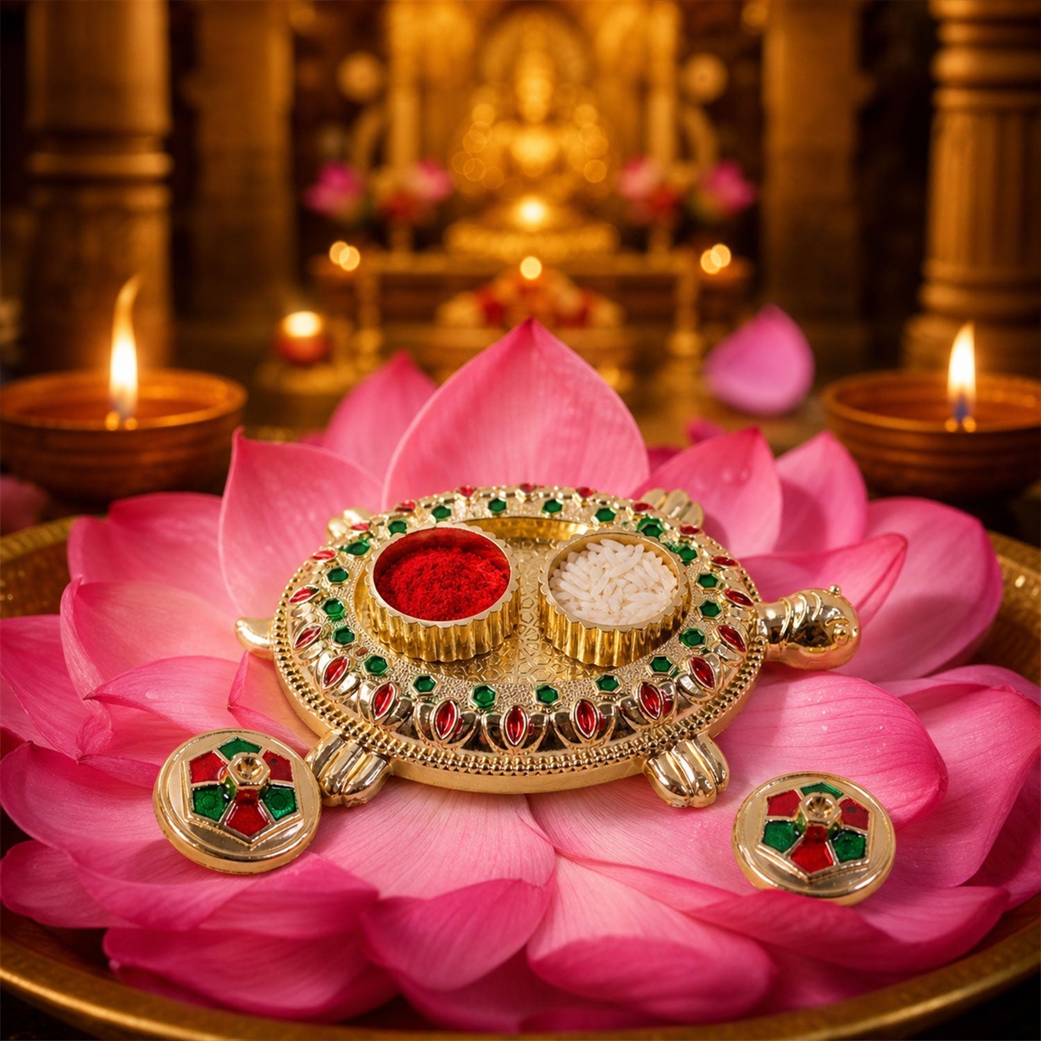 Tortoise shaped kankavati kumkum holder