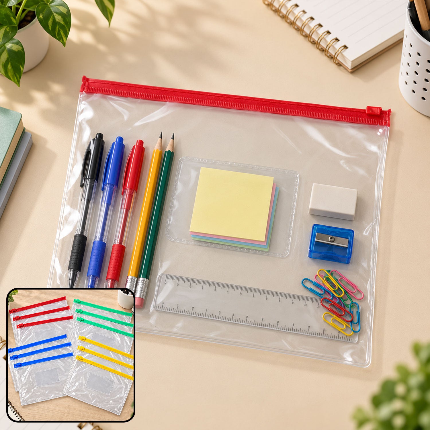 Reusable transparent zipper storage pouches
