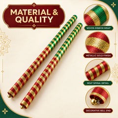 Wooden Dandiya sticks with woven ribbon wrap and metallic finish