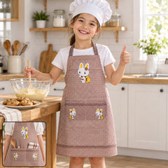 Kids cartoon kitchen cooking apron pockets