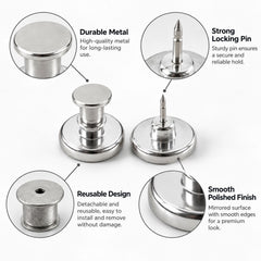 Metal magnetic push pin clip for adjustable clothing fit - view 03