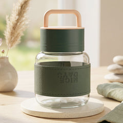 Glass water bottle handle leather sleeve