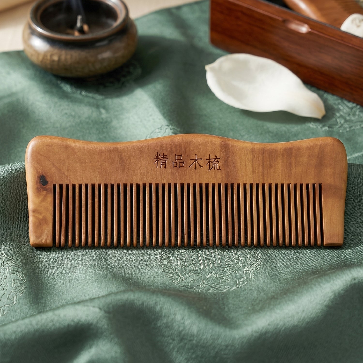 Natural wooden hair comb fine teeth