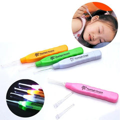 Two spoon sizes and tweezer included with LED Flashlight Earpick