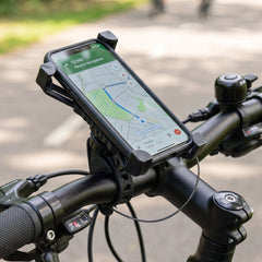 Bicycle phone holder mounted on a handlebar