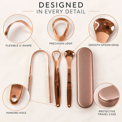 Stainless steel tongue cleaner set with travel case - three scraper designs