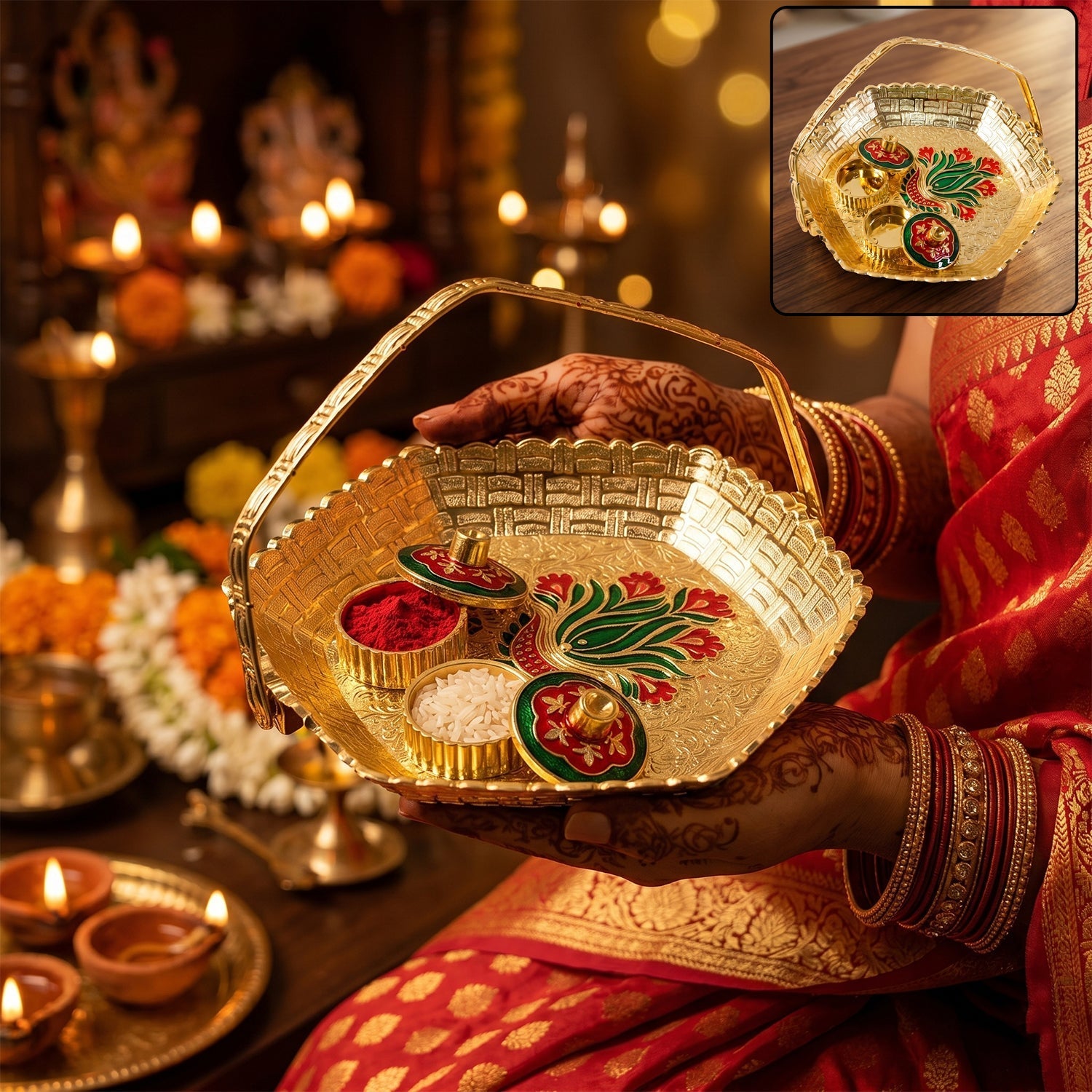 Kumkum kankavati basket with handle