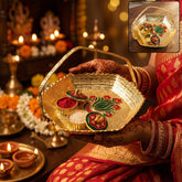 Golden Kumkum Kankavati Basket with handle