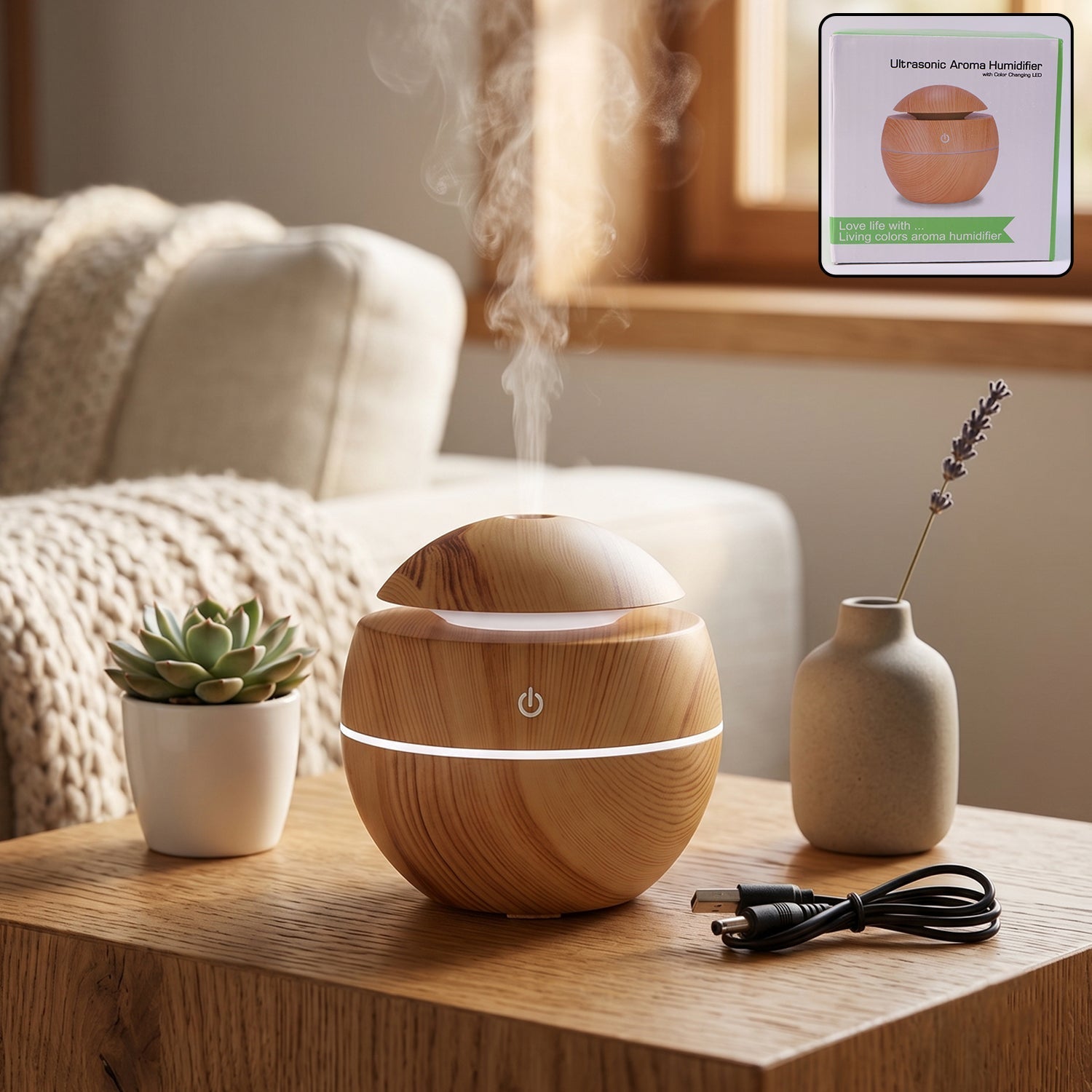 Ultrasonic aroma diffuser humidifier LED