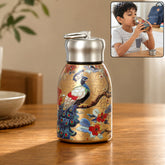 Stainless steel vacuum bottle peacock design lifestyle view